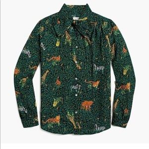 J Crew Jungle Print Emerald Green Blouse